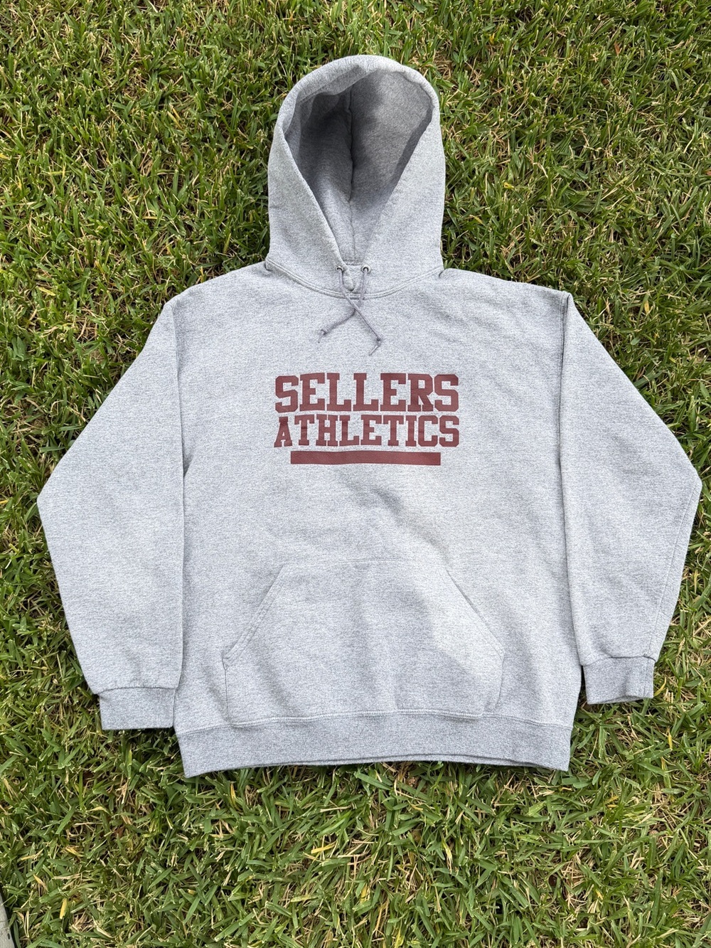 American Vintage Gray Crewneck Hoodie with Maroon 'Sellers Athletics' Print